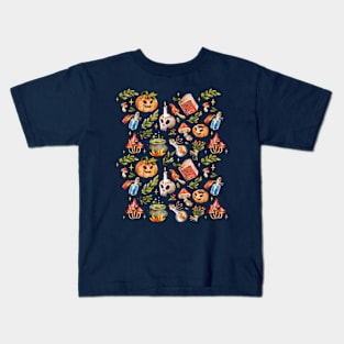 Halloween Skulls And Pumpkins Pattern Kids T-Shirt